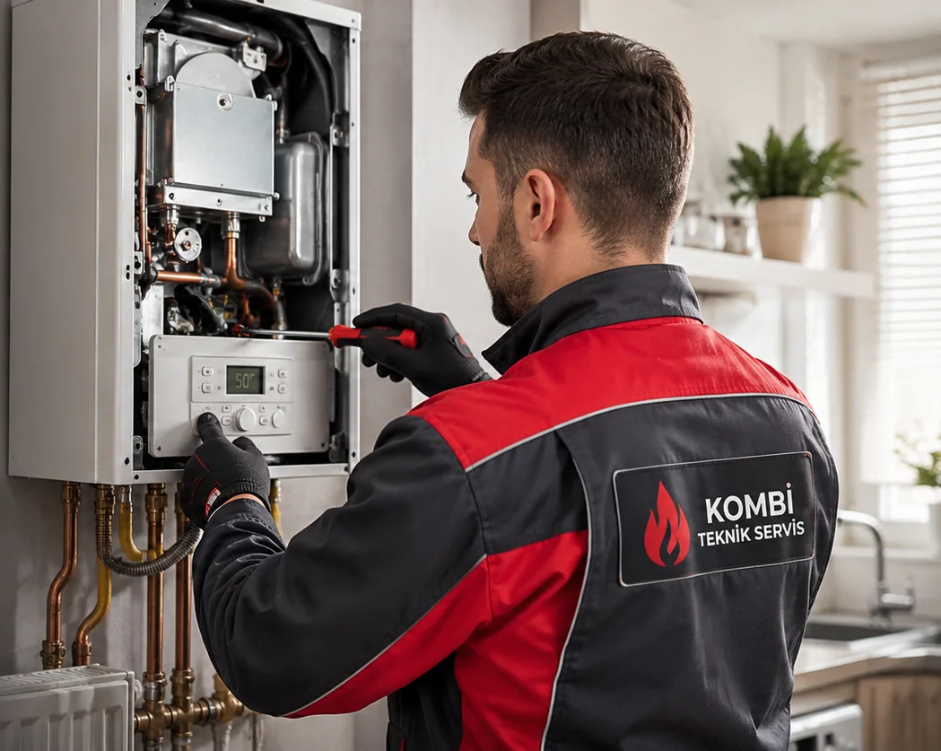 Kombi arızasına bakan teknik servis ustası